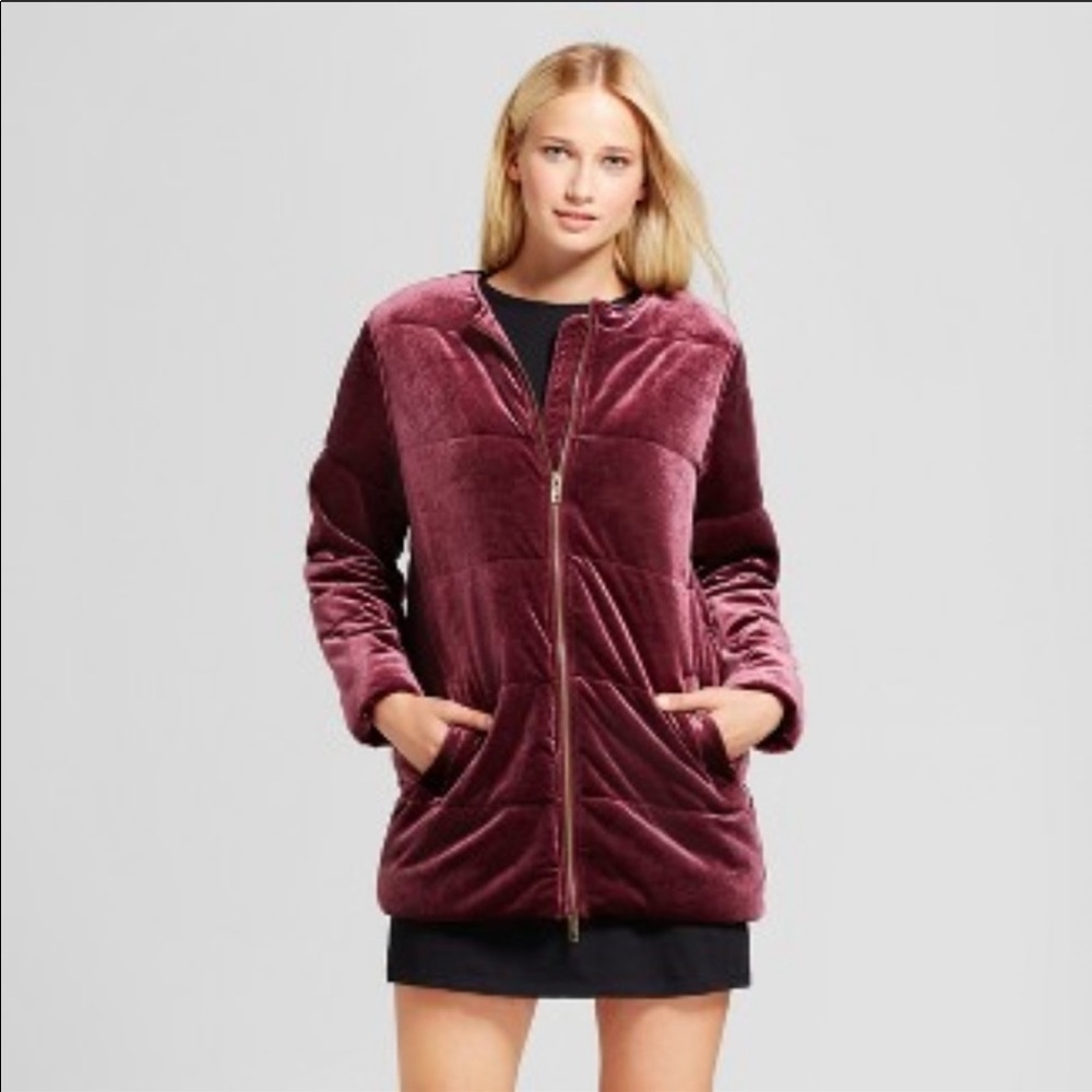Who What Wear Quilted Velvet Bomber Jacket, L
